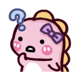👿 dinosaurier, niedlich, cartoon, frage, denken, aufkleber, rosa whatsapp sticker