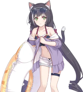 🥺 anime, cat girl, swimsuit, beach, summer, kawaii telegram sticker