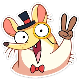 ✌️ dibujo animado, ratón, sombrero de copa, monóculo, símbolo de la paz, alegre, animal, lindo whatsapp sticker