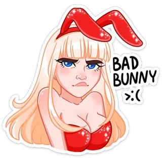 😕 Bad Bunny BAD BUNNY >:( cantor, celebridade, música, orelhas de coelho, personagem feminina, desenho animado whatsapp sticker