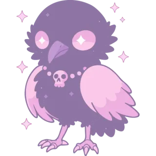 🐦‍⬛️ crow, skull, cute, stars, kawaii, bird, necklace telegram sticker