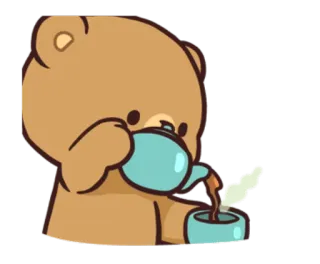 😁 urso, chá, bule, bebendo, fofo, desenho animado telegram sticker