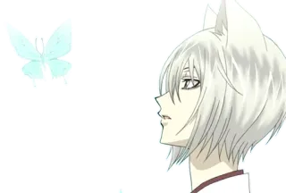 😔 Tomoe Kamisama Kiss anime, fox, ears, butterfly, white hair telegram sticker