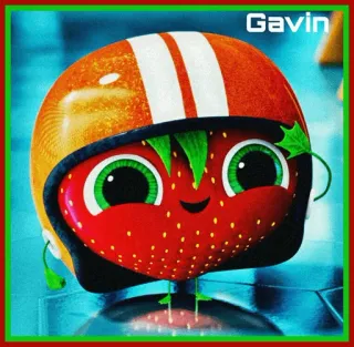🍓 Gavin truskawka, kask, kreskówka, postać, Gavin whatsapp sticker