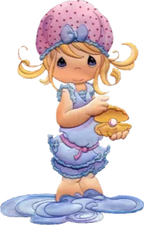 😍 Precious Moments, lindo, dibujos animados, chica, perla, mar, playa whatsapp sticker