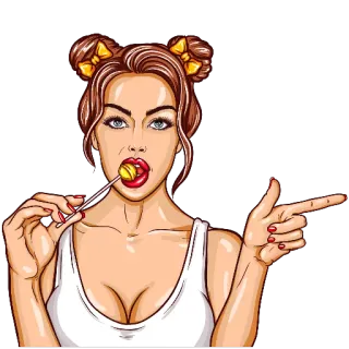👉 woman, girl, lollipop, pop art, cartoon, character, sticker telegram sticker