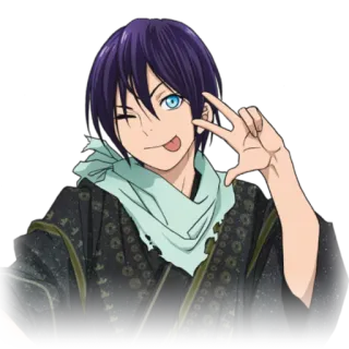 😜 Yato Noragami anime, personagem, sorrindo, piscando, mostrando a língua whatsapp sticker