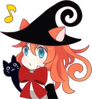 🎵 ведьма, аниме, милый, кошка, музыка, мультфильм, девушка telegram sticker