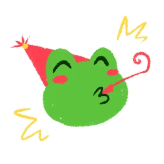 🥳 rana, festa, celebrazione, animale, carino, cartone animato, divertente, festivo whatsapp sticker