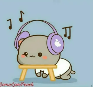 🥳 GomaLovePeach cat, headphones, music, cute, kawaii, apple, cartoon whatsapp sticker