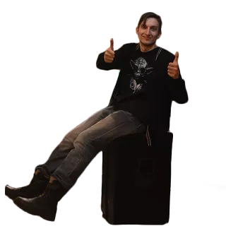 👍 Kciuk w górę, Osoba, Siedzący, Ubranie codzienne telegram sticker