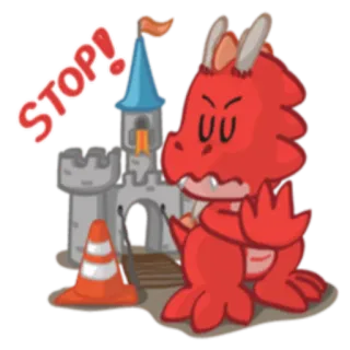 🤚 STOP! dragão, castelo, pare, desenho animado, aviso, cone de trânsito, monstro telegram sticker