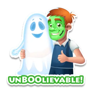 👻 UNBOOLIEVABLE! призрак, зомби, хэллоуин, наклейка, мультфильм, костюм, невероятно whatsapp sticker