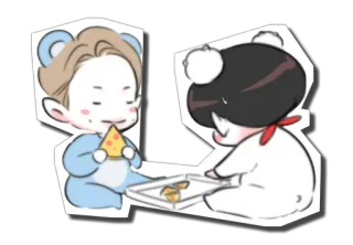 🍙 süß, Cartoon, Pizza, essen, Freunde telegram sticker