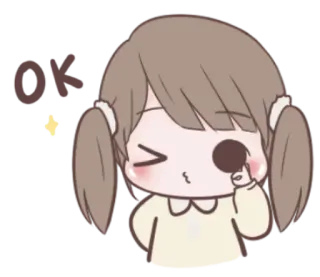 🌙 OK ok, goedkeuring, meisje, cartoon, bevestigend, schattig, emoji whatsapp sticker