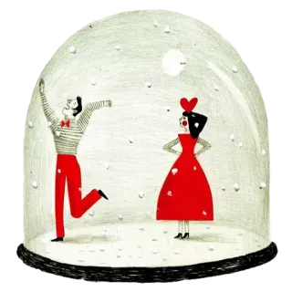 🤕 kula śnieżna, para, miłość, romantyzm, ilustracja, sztuka, kreskówka, serce telegram sticker