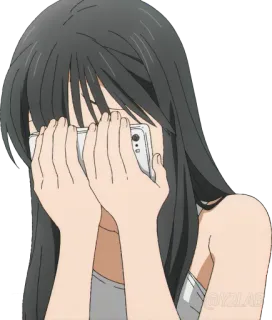 🙈 anime, ragazza, piangendo, triste, emozionale, personaggio, telefono whatsapp sticker