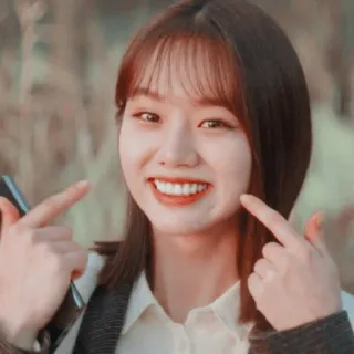 ⚪️ wanita, tersenyum, menunjuk, korea, asia, bahagia, imut whatsapp sticker
