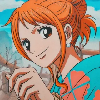 🍊 Nami One Piece Anime, Manga, One Piece, Nami, Dessin animé, Personnage, Cheveux orange, Fanart whatsapp sticker