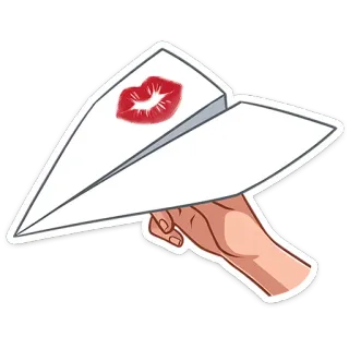 💋 Papierflieger, Kuss, Liebe, Hand, Flugzeug, Fliegen, Nachricht whatsapp sticker