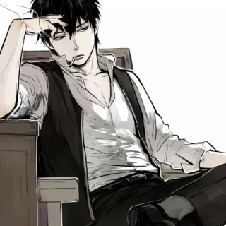 🚬 Anime, Hút thuốc, Thuốc lá, Đàn ông, Chân dung whatsapp sticker
