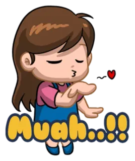 😘 Muah..!! hôn, hôn gió, yêu, hoạt hình, động, gái, dễ thương whatsapp sticker