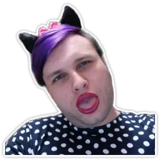 👙 orejas de gato, pelo morado, maquillaje, retrato, lengua, expresión telegram sticker