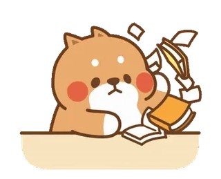 🐰 강아지, 글쓰기, 종이, 펜, 책, 귀여운, 공부 whatsapp sticker