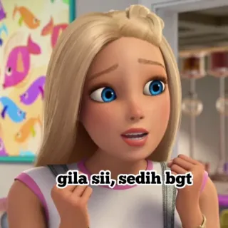 💗 Barbie gila sii, sedih bgt dibujo animado, triste, muñeca, rubia, niña telegram sticker