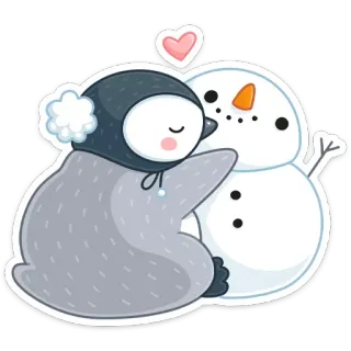 🤗 pinguïn, sneeuwpop, winter, liefde, schattig, hart telegram sticker