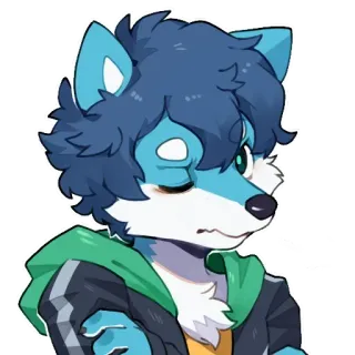 😒 兽人, 动物, 肖像, 角色, 蓝色, 绿色 telegram sticker