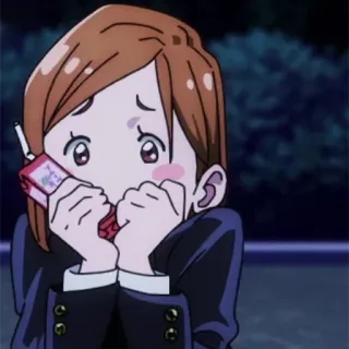 ➿ animé, fille, inquiète, portable telegram sticker