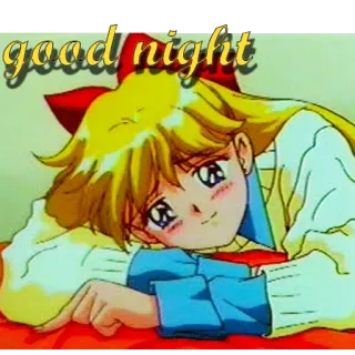 😴 good night bonne nuit, anime, dessin animé, femme, mignon, cheveux jaunes whatsapp sticker