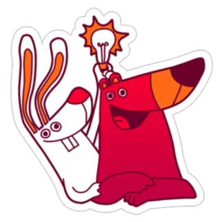 🤓 animals, cartoon, rabbit, bear, lightbulb, friendship, idea whatsapp sticker