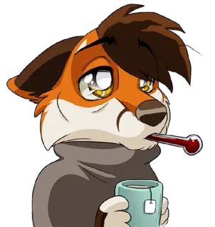 🤒 больной, болезнь, термометр, чай, мультфильм, фурри telegram sticker