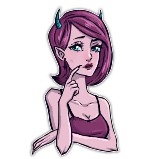😒 恶魔, 女孩, 角, 卡通, 可爱, 女性 telegram sticker