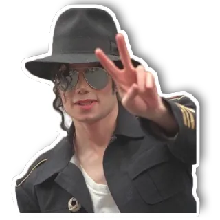 ✌️ Michael Jackson michael jackson, signo de la paz, sombrero, gafas de sol, cantante, artista whatsapp sticker