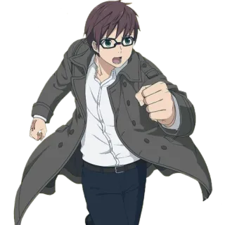 🏃‍♂️ Аниме, Персонаж, Очки, Бег, Пальто whatsapp sticker
