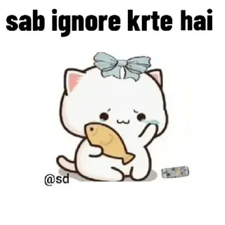 🥺 sab ignore krte hai 悲しい, 猫, 魚, 漫画, 無視, 可愛い, かわいい whatsapp sticker