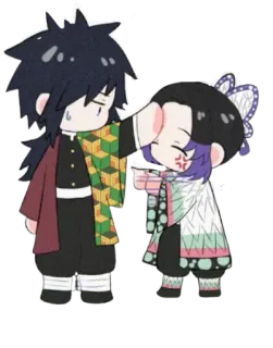 😓 Giyu Tomioka Demon Slayer animé, demon slayer, shinobu kocho, giyu tomioka, chibi, combat, dessin animé telegram sticker