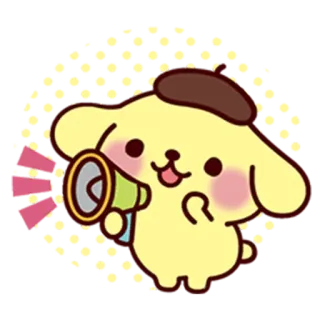 📣 PomPomPurin PomPomPurin, Sanrio, dog, beret, kawaii, cute, megaphone telegram sticker
