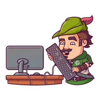 💻 Desenho animado, Teclado, Computador, Robin Hood, Escritório telegram sticker
