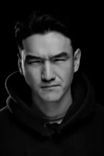 🙂 man, person, portrait, face, hoodie, black and white, serious, expression telegram sticker