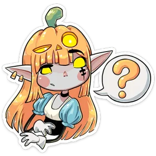 ❓ calabaza, chica, elfo, halloween, pregunta, dibujos animados, pegatina telegram sticker