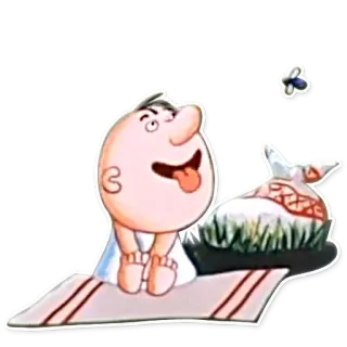 👶 Cartoon, Person, Gras, Fliege, Zunge rausstrecken telegram sticker