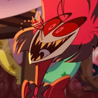 🌟 Alastor Hazbin Hotel 알래스터, hazbin hotel, 악마, 빨간색, 미소 telegram sticker