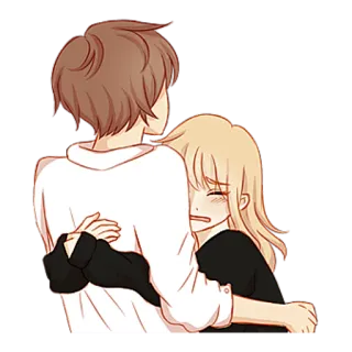 😭 anime, couple, hug, sad, emotional, cartoon telegram sticker