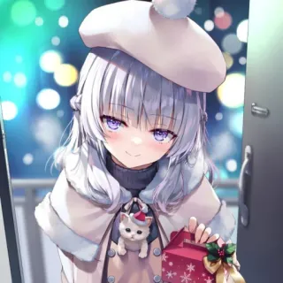 📕 fille anime, noël, cadeau, mignon, hiver, fêtes telegram sticker