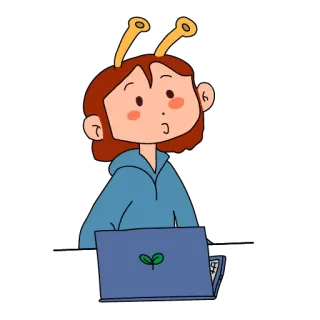 💻 fille, dessin animé, ordinateur portable, technologie, ordinateur, antennes, mignon whatsapp sticker