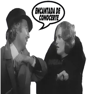 🤝 ENCANTADA DE CONOCERTE saludo, blanco y negro, pareja, película, vintage whatsapp sticker